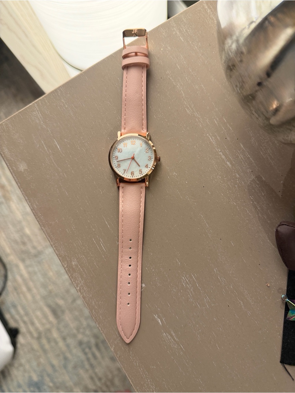 Pink Leather Strap Watch with Rose Gold Case